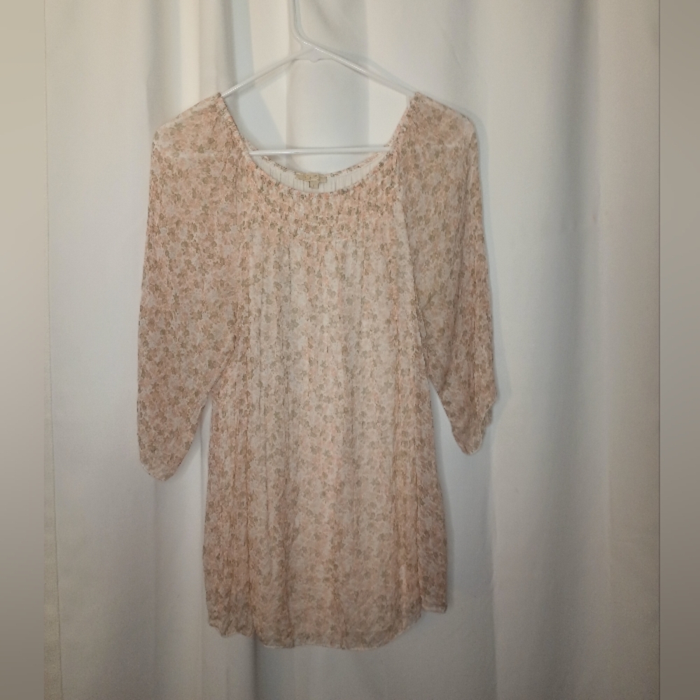 Gusy Womens Dainty Italy Silk Floral Blouse Large Pink Flowy Romantic Feminine